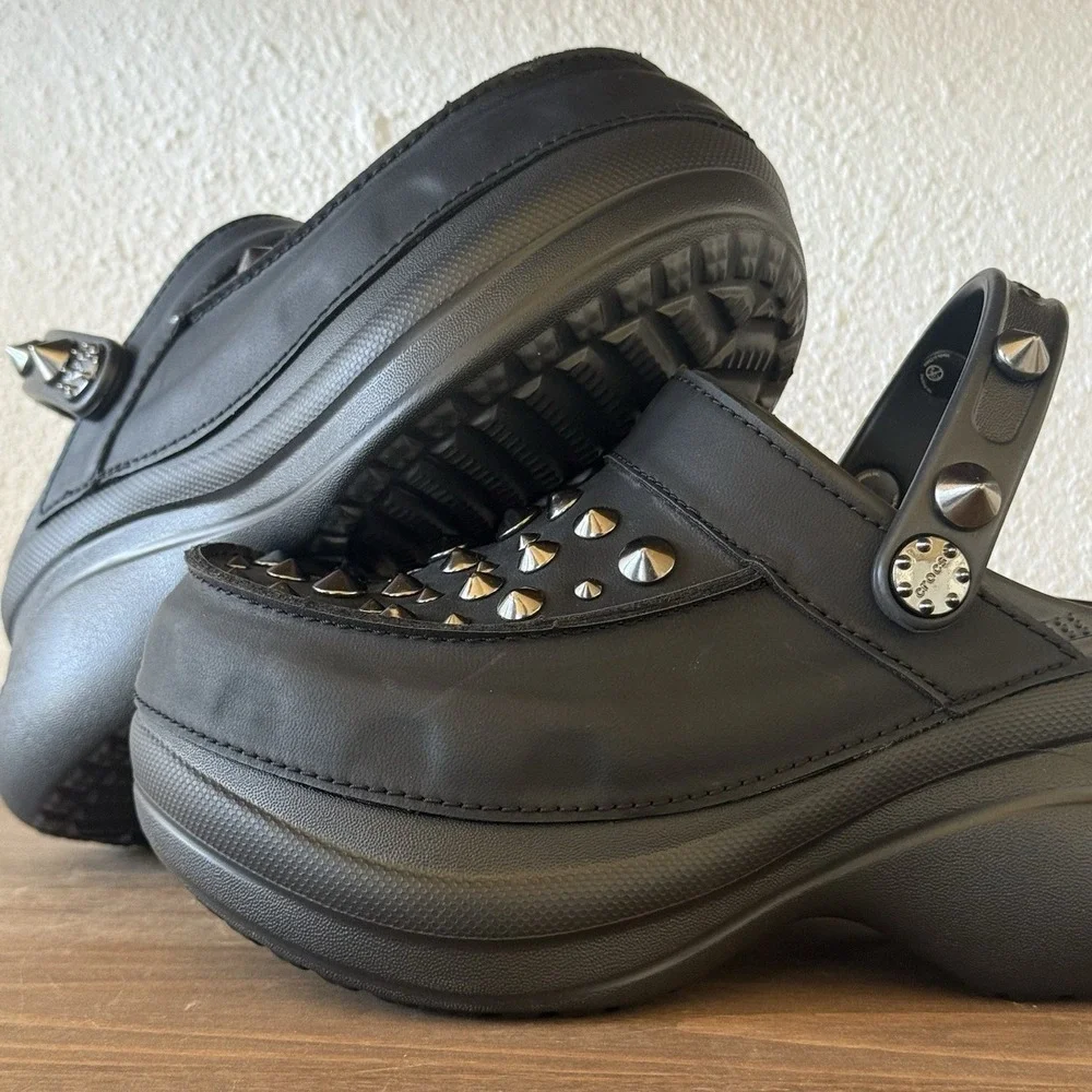 Crocs Bae Platform Studded Clogs Black Metal Spike Goth Emo Womens Size 5